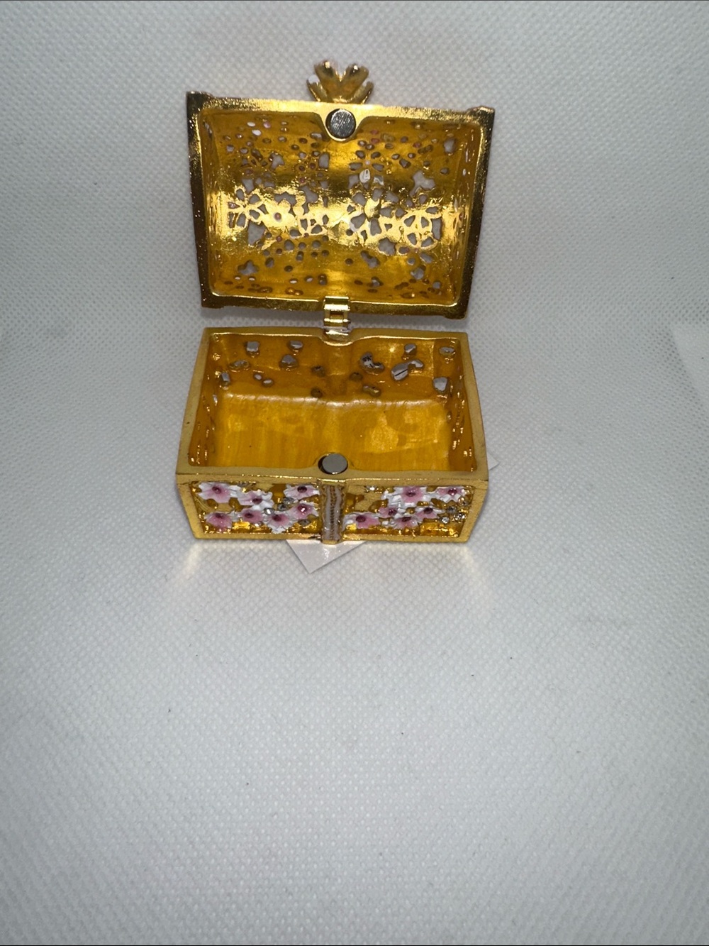 Gold Floral Trinket Box with Pink Enamel Flowers - Picture 4 of 7